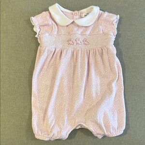 Pink Baby Collared Romper with smocked bunny rabbits